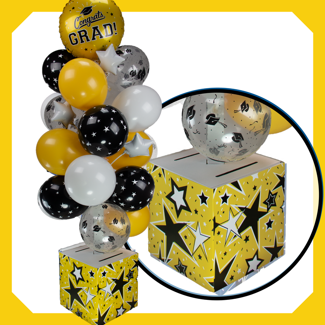 Yellow, White and Black Graduation Card Box Bunch. All-In-One Complete DIY Kit.