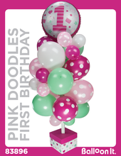 Load image into Gallery viewer, Pink Doodles First Birthday Balloon It Bunch. All-In-One Complete Kit

