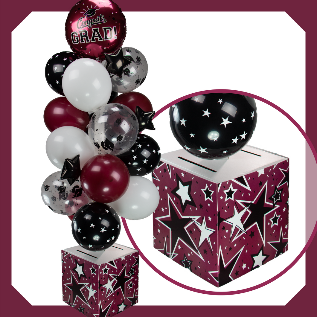 Burgundy / Maroon, White and Black Graduation Card Box Bunch. All-In-One Complete DIY Kit.