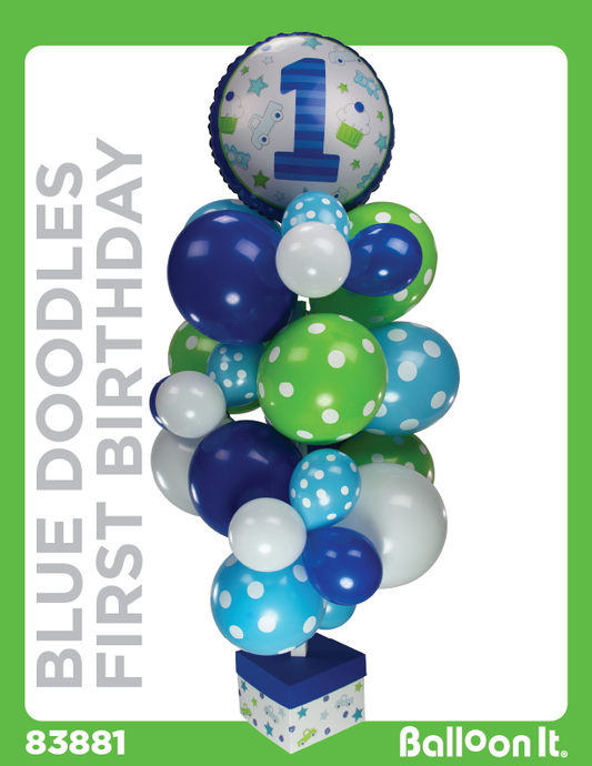Blue Doodles First Birthday Balloon It Bunch. All-in-one complete DIY Kit (1) - Balloon It
