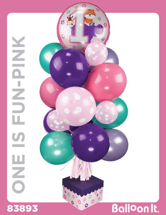 One Is Fun, Pink Balloon It Bunch. All-in-one complete DIY Kit (1) - Balloon It