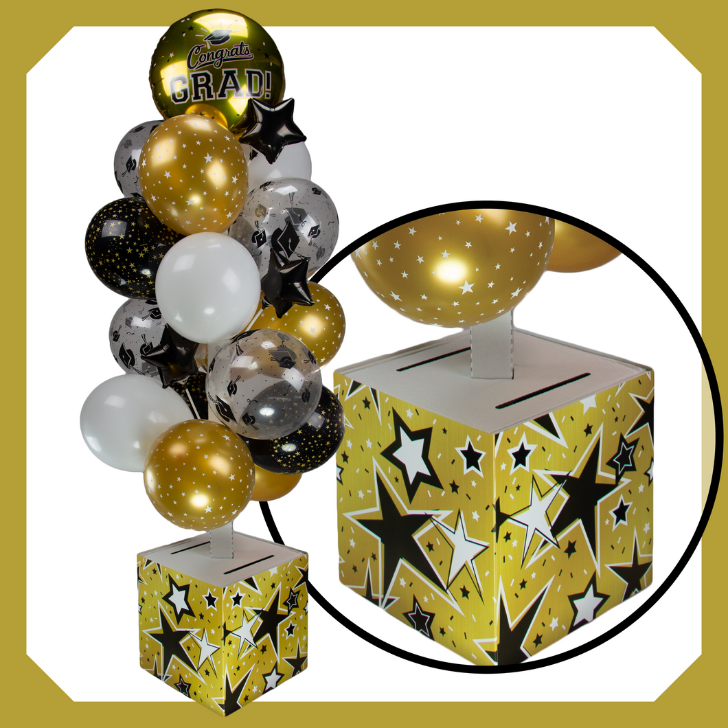 Gold, White and Black Graduation Card Box Bunch. All-In-One Complete DIY Kit.