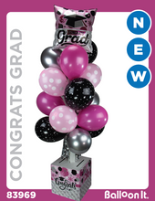 Load image into Gallery viewer, Pink, Fuchsia, Silver and Black, Congrats Grad Card Box Balloon It Bunch. All-In-One Complete DIY Kit.
