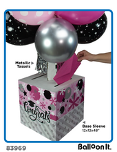 Load image into Gallery viewer, Pink, Fuchsia, Silver and Black, Congrats Grad Card Box Balloon It Bunch. All-In-One Complete DIY Kit.
