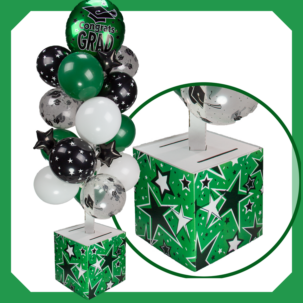 Green, White and Black Graduation Card Box Bunch. All-In-One Complete DIY Kit.
