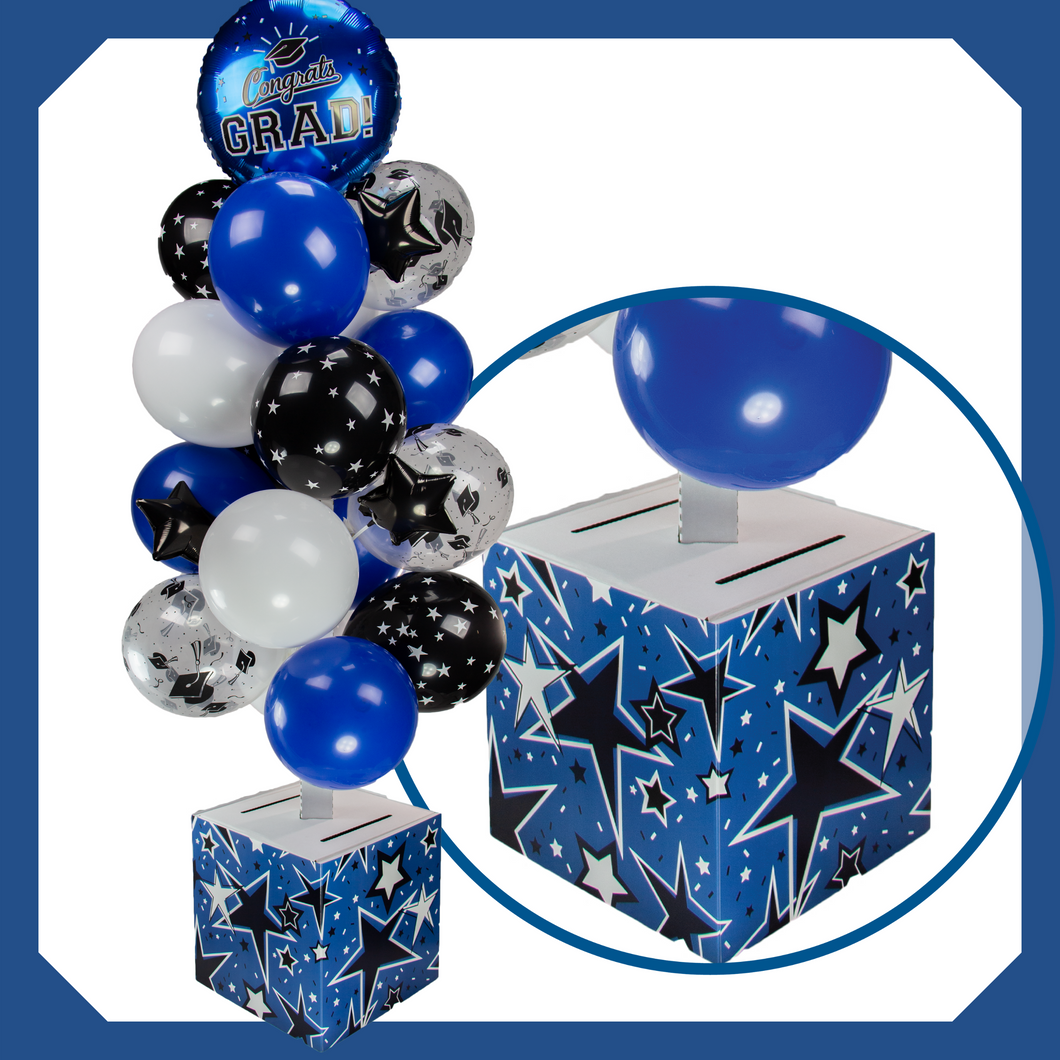 Blue, White and Black Graduation Card Box Bunch. All-In-One Complete DIY Kit.