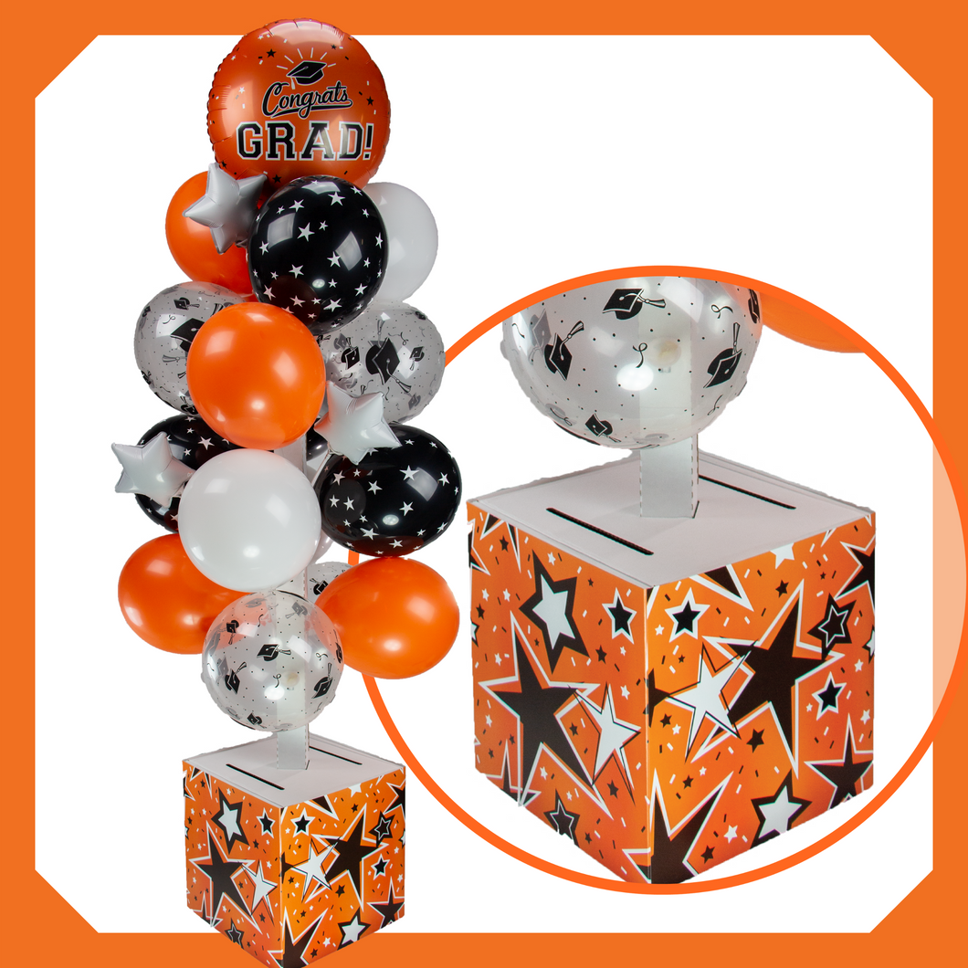 Orange, White and Black Graduation Card Box Bunch. All-In-One Complete DIY Kit.