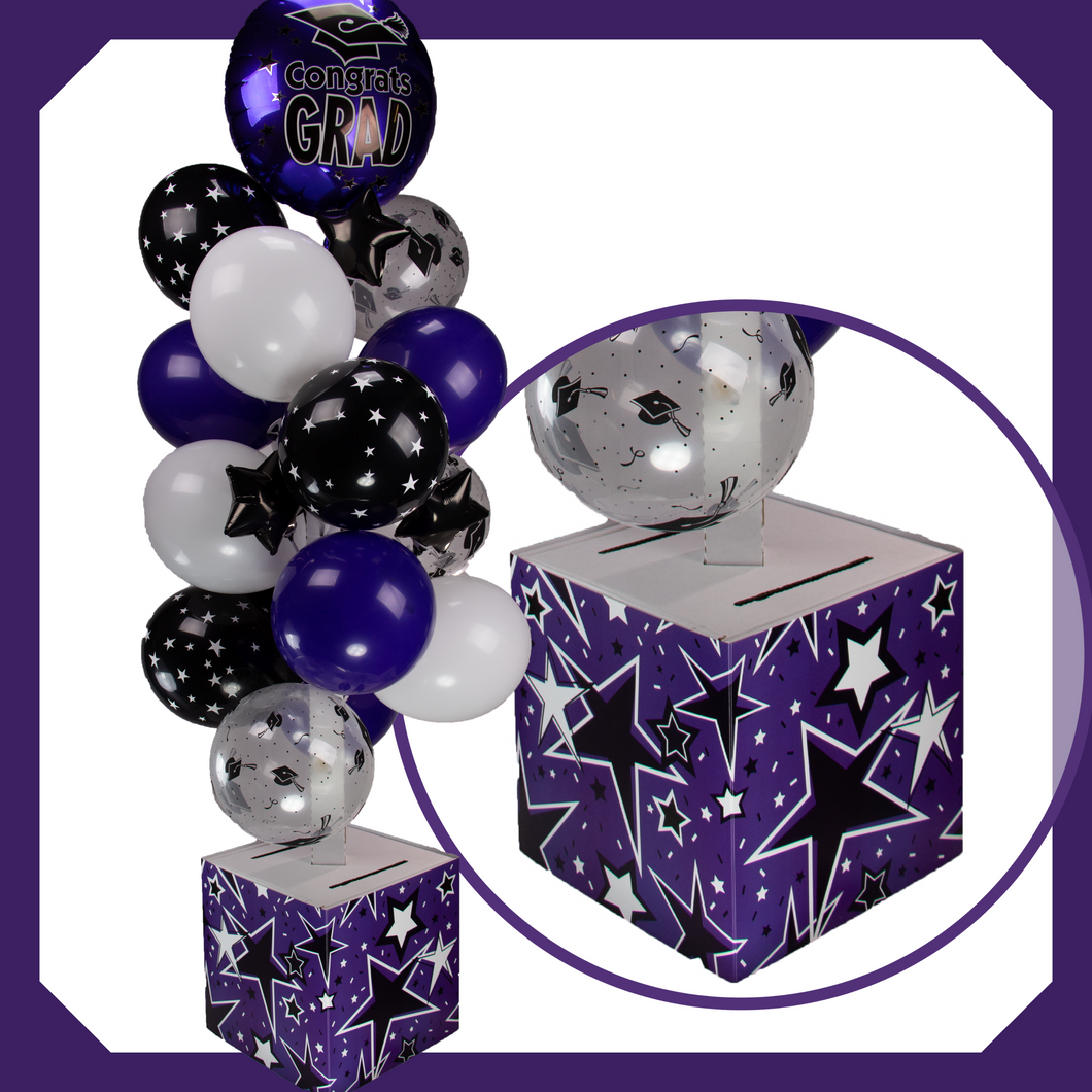 Purple, White and Black Graduation Card Box Bunch. All-In-One Complete DIY Kit.