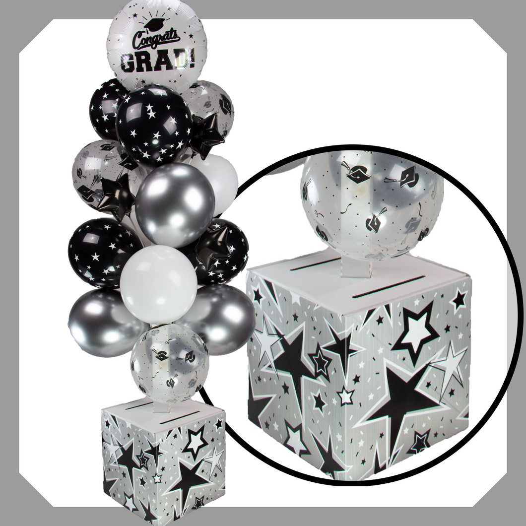 White, Silver and Black Graduation Card Box Bunch. All-In-One Complete DIY Kit.